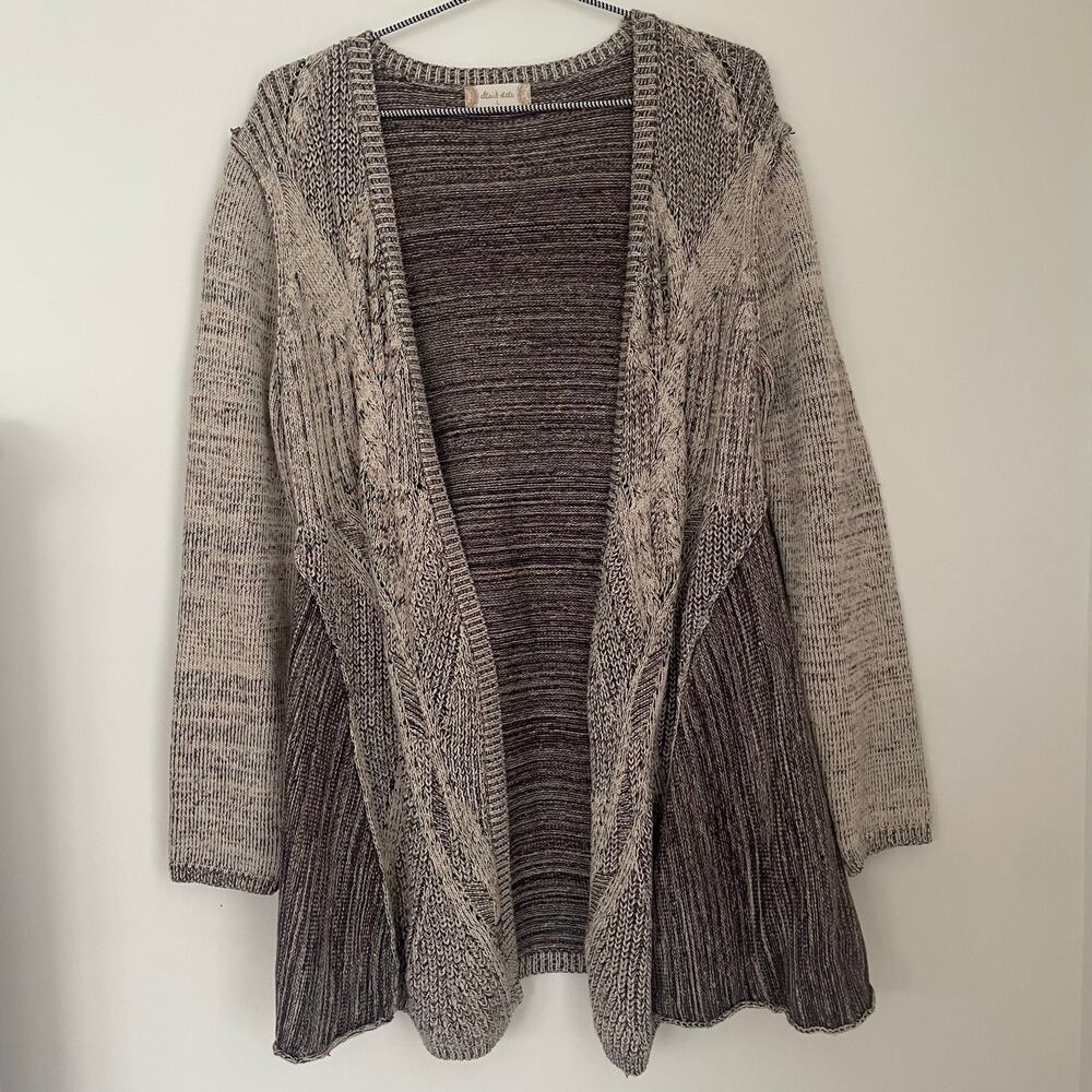 Altar'd State Cardigan Women's Open Sweater Brown Cream Longline Cotton Sz L
